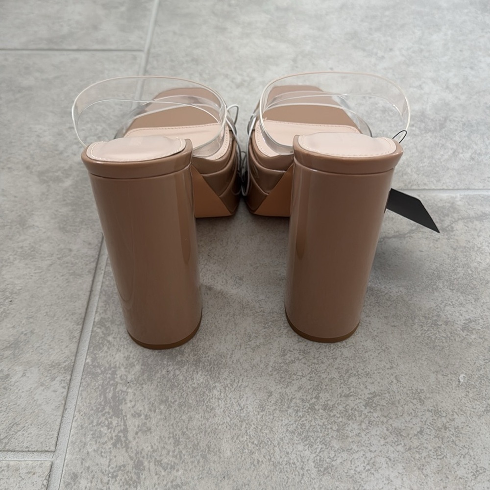 Beige Transparent Strap Women's Heels - Picture 3 of 4
